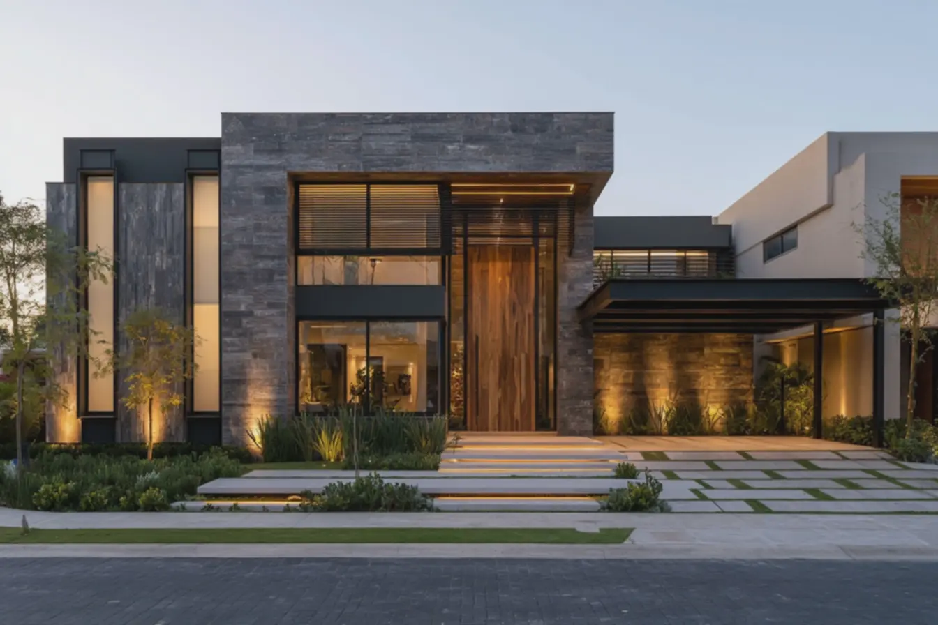 fachada-moderna-de-casa-com-revestimento-em-porcelanato-rustico-cinza-e-janelasestreitas-em-vidro-fosco Fachadas de casas modernas: ideias que mudam a cara da sua residência fachada-moderna-de-casa-com-revestimento-em-porcelanato-rustico-cinza-e-janelasestreitas-em-vidro-fosco Fachadas de casas modernas: ideias que mudam a cara da sua residência