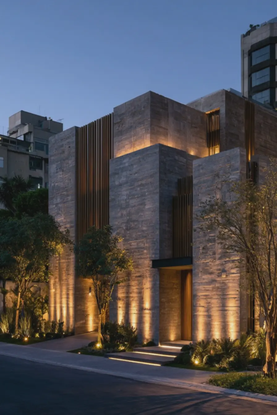 fachada-moderna-de-sobrado-iluminada-a-noite-com-feixes-rasantes-em-tom-quenterealcando-textura-de-concreto-aparente Fachadas modernas que brilham à noite: iluminação e efeitos que valorizam volumes fachada-moderna-de-sobrado-iluminada-a-noite-com-feixes-rasantes-em-tom-quenterealcando-textura-de-concreto-aparente Fachadas modernas que brilham à noite: iluminação e efeitos que valorizam volumes