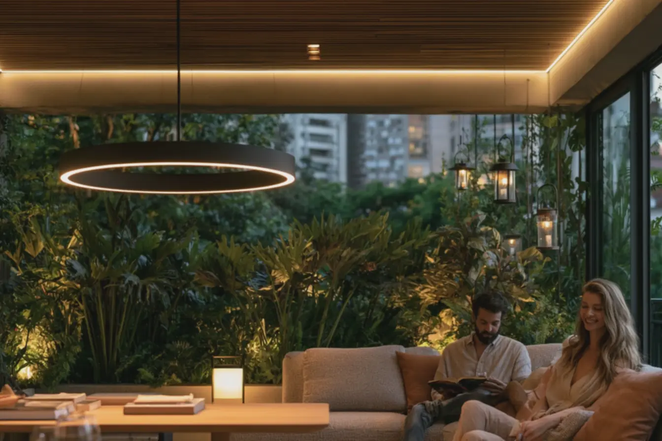 fita-de-led-discreta-estruturando-teto-de-madeira-luminaria-de-chao-luz-difusajunto-ao-sofa-de-tecido-natural-bege Iluminação para varanda: criar cantos acolhedores sem obras fita-de-led-discreta-estruturando-teto-de-madeira-luminaria-de-chao-luz-difusajunto-ao-sofa-de-tecido-natural-bege Iluminação para varanda: criar cantos acolhedores sem obras