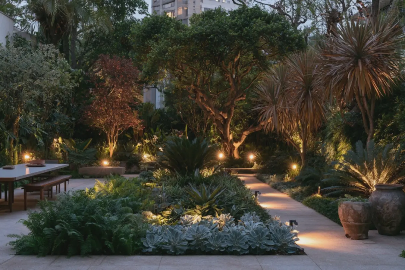 folhagens-como-samambaias-suculentas-prateadas-e-dracenas-bronzes-iluminadas-porspots-laterais Luz quente ou fria no jardim: escolha de tons e intensidade para valorizar plantas folhagens-como-samambaias-suculentas-prateadas-e-dracenas-bronzes-iluminadas-porspots-laterais Luz quente ou fria no jardim: escolha de tons e intensidade para valorizar plantas