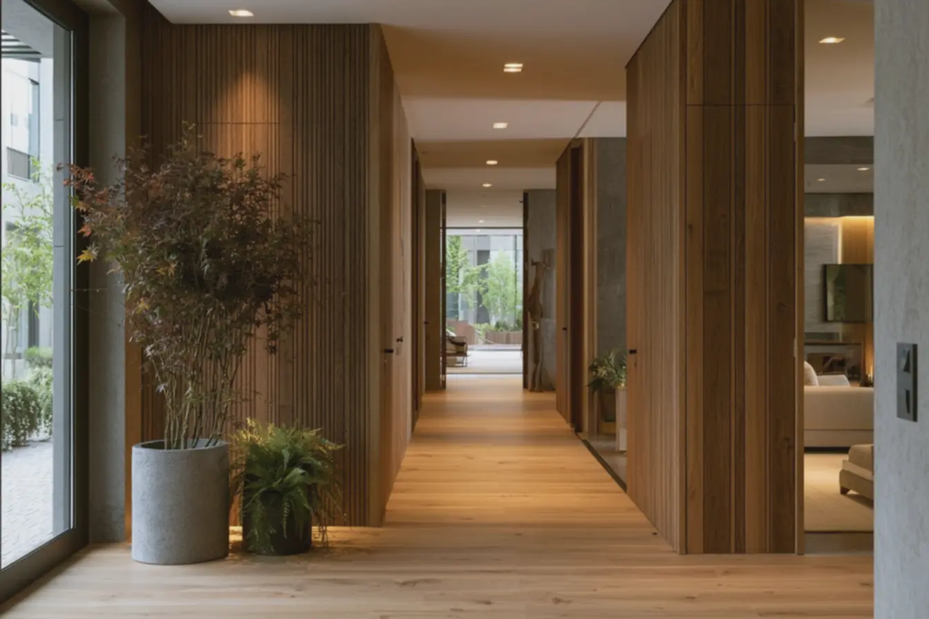 hall-de-entrada-contemporaneo-com-paredes-revestidas-em-paineis-mdf-ripadosverticais-alinhados-ao-piso-amadeirado-para-ampliar-o-espaco Revestimento para parede que amplia visualmente corredores e hall de entrada hall-de-entrada-contemporaneo-com-paredes-revestidas-em-paineis-mdf-ripadosverticais-alinhados-ao-piso-amadeirado-para-ampliar-o-espaco Revestimento para parede que amplia visualmente corredores e hall de entrada