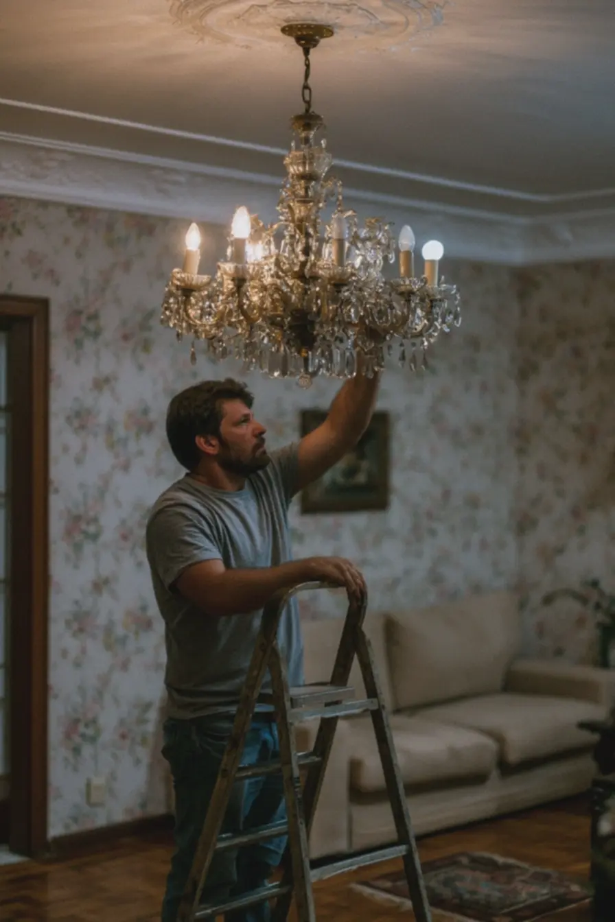 homem-trocando-lampada-em-lustre-central-tirando-sombra-dura-que-envelheceambiente-com-paredes-brancas-amareladas Pequenos erros de cor, iluminação e móveis que envelhecem a sala — correções baratas homem-trocando-lampada-em-lustre-central-tirando-sombra-dura-que-envelheceambiente-com-paredes-brancas-amareladas Pequenos erros de cor, iluminação e móveis que envelhecem a sala — correções baratas