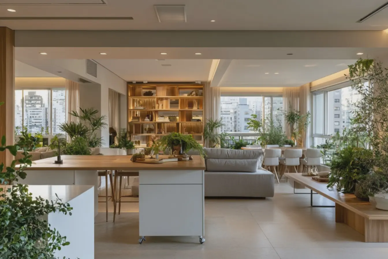ilha-baixa-com-rodizios-e-tampo-madeira-clara-delimitando-cozinha-e-salaintegradas-em-apartamento-pequeno Setorização sem paredes: soluções de mobiliário que ampliam apartamentos pequenos ilha-baixa-com-rodizios-e-tampo-madeira-clara-delimitando-cozinha-e-salaintegradas-em-apartamento-pequeno Setorização sem paredes: soluções de mobiliário que ampliam apartamentos pequenos