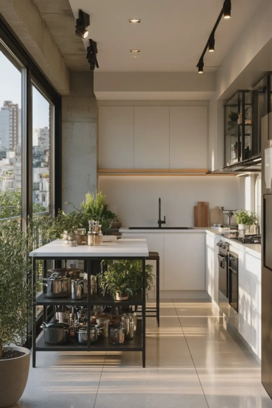 ilha-de-cozinha-com-base-vazada-e-utensilios-organizados-em-prateleiras-sobtampo-fino Zonas flexíveis: ilhas móveis e bancadas retráteis que ampliam cozinhas pequenas ilha-de-cozinha-com-base-vazada-e-utensilios-organizados-em-prateleiras-sobtampo-fino Zonas flexíveis: ilhas móveis e bancadas retráteis que ampliam cozinhas pequenas