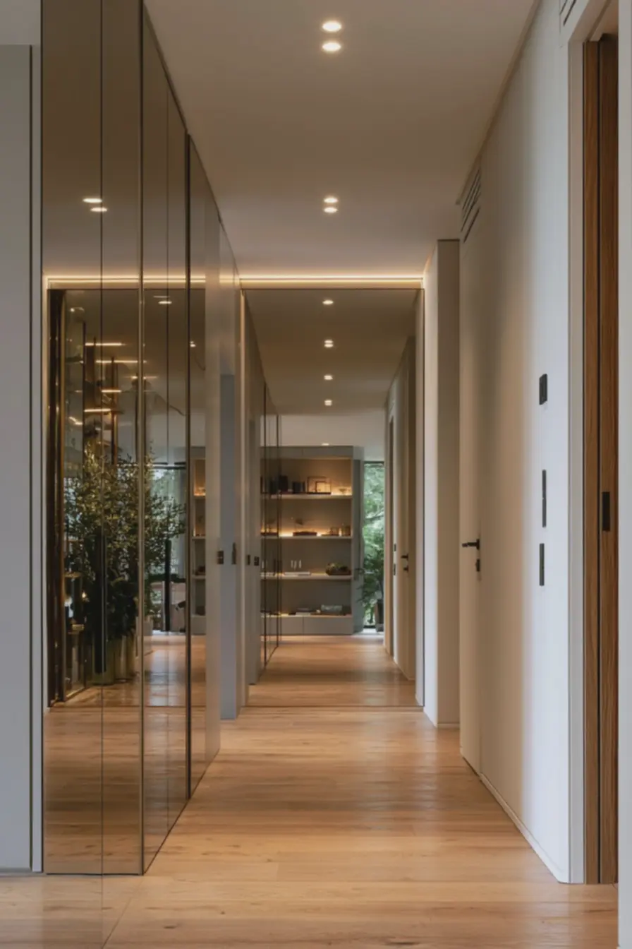 iluminacao-artificial-indireta-em-corredor-com-piso-madeira-clara-e-paredesbrancas-para-sensacao-de-conforto Espelhos e móveis: equilíbrio entre reflexos e armazenamento em espaços pequenos iluminacao-artificial-indireta-em-corredor-com-piso-madeira-clara-e-paredesbrancas-para-sensacao-de-conforto Espelhos e móveis: equilíbrio entre reflexos e armazenamento em espaços pequenos