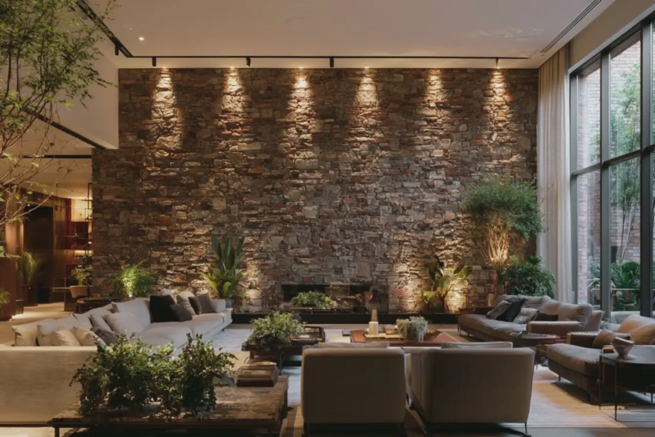 iluminacao-dramatica-destacando-textura-irregular-e-variacao-de-cor-em-parede-detijolo-rustico-na-sala Tijolo à vista rústico real ou revestimento imitado: prós e contras para cada ambiente iluminacao-dramatica-destacando-textura-irregular-e-variacao-de-cor-em-parede-detijolo-rustico-na-sala Tijolo à vista rústico real ou revestimento imitado: prós e contras para cada ambiente