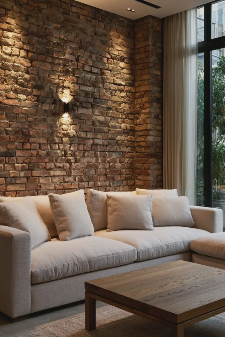 janela-com-cortina-transparente-permite-luz-natural-suave-reforcando-atmosferaacolhedora-e-profunda-em-sala-com-tijolo-a-vista Iluminação que valoriza a parede de tijolo à vista rústico em salas pequenas janela-com-cortina-transparente-permite-luz-natural-suave-reforcando-atmosferaacolhedora-e-profunda-em-sala-com-tijolo-a-vista Iluminação que valoriza a parede de tijolo à vista rústico em salas pequenas