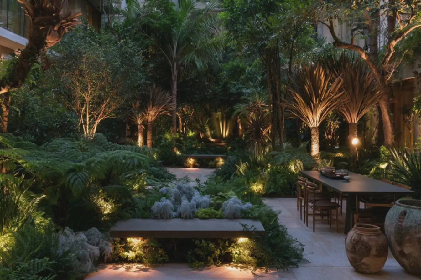 jardim-externo-com-iluminacao-mista-entre-luz-quente-e-fria-realcando-cores-etexturas-variadas Luz quente ou fria no jardim: escolha de tons e intensidade para valorizar plantas jardim-externo-com-iluminacao-mista-entre-luz-quente-e-fria-realcando-cores-etexturas-variadas Luz quente ou fria no jardim: escolha de tons e intensidade para valorizar plantas