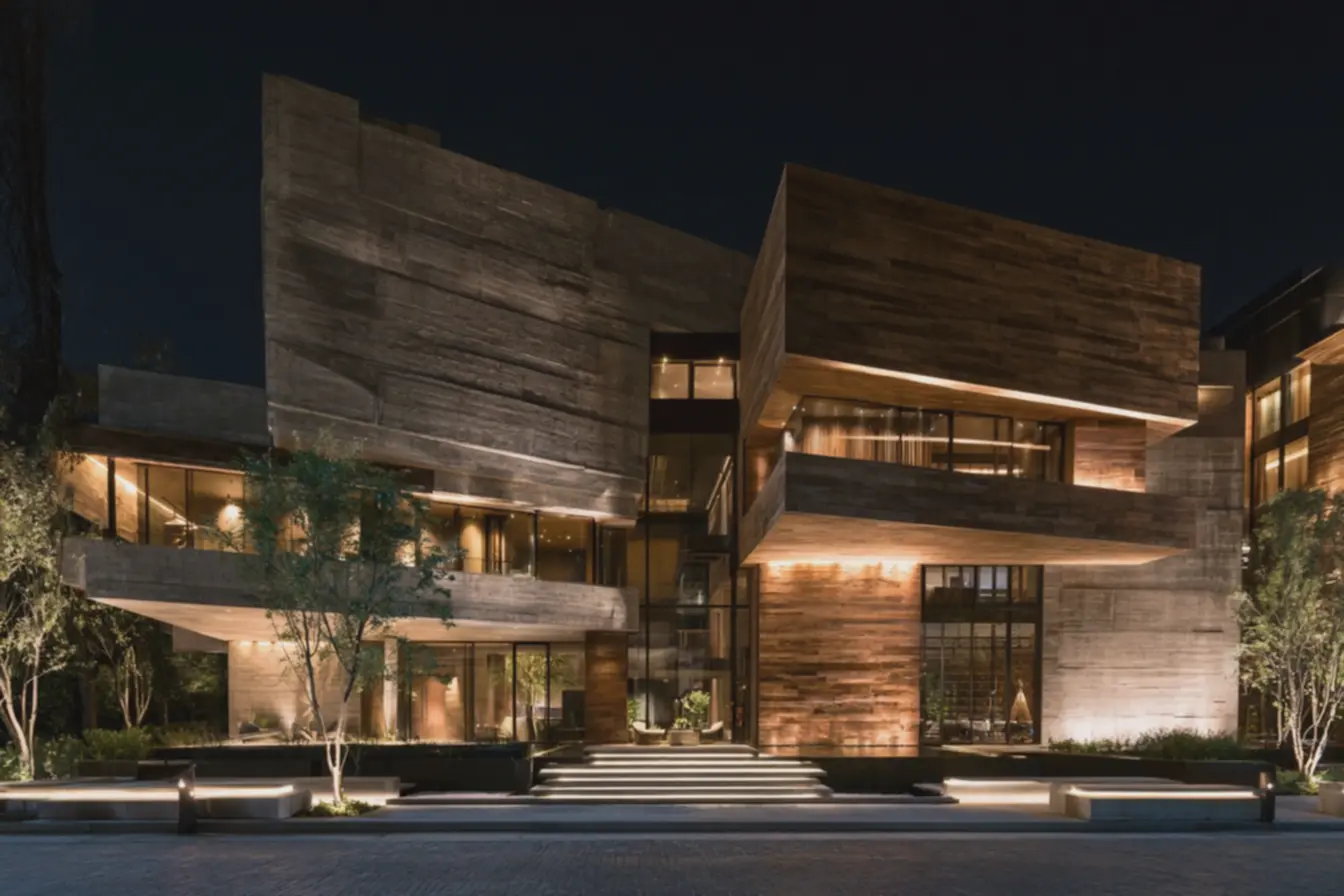 jogo-dramatico-de-luz-quente-entre-2700-e-3000-kelvins-em-arquiteturacontemporanea-valorizando-contrastes-a-noite Fachadas modernas que brilham à noite: iluminação e efeitos que valorizam volumes jogo-dramatico-de-luz-quente-entre-2700-e-3000-kelvins-em-arquiteturacontemporanea-valorizando-contrastes-a-noite Fachadas modernas que brilham à noite: iluminação e efeitos que valorizam volumes