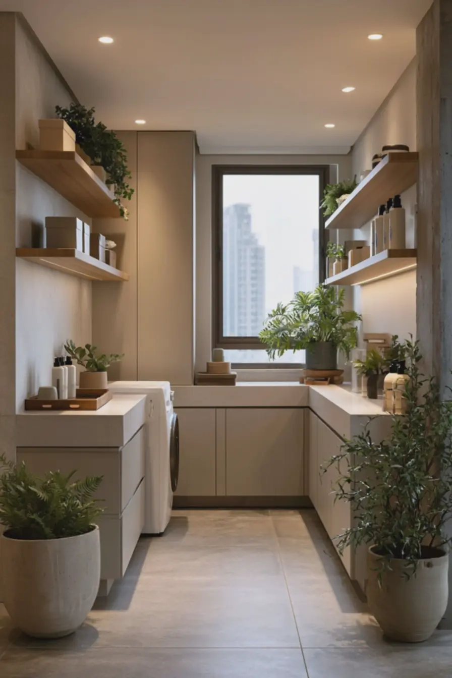 lavanderia-pequena-organizada-com-bancada-de-porcelanato-cinza-claro-e-armariobege-integrado-na-parede-clara O segredo das lavanderias pequenas: ideias que elevam o espaço sem precisar de reformas caras lavanderia-pequena-organizada-com-bancada-de-porcelanato-cinza-claro-e-armariobege-integrado-na-parede-clara O segredo das lavanderias pequenas: ideias que elevam o espaço sem precisar de reformas caras
