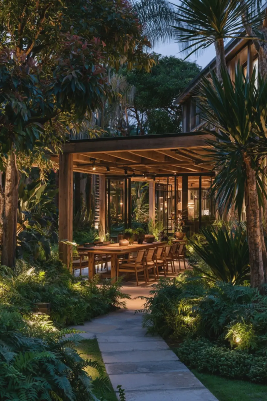mesa-de-jantar-rustica-de-madeira-com-cadeiras-sob-iluminacao-acolhedoraamarelada-em-jardim-noturno Luz quente ou fria no jardim: escolha de tons e intensidade para valorizar plantas mesa-de-jantar-rustica-de-madeira-com-cadeiras-sob-iluminacao-acolhedoraamarelada-em-jardim-noturno Luz quente ou fria no jardim: escolha de tons e intensidade para valorizar plantas
