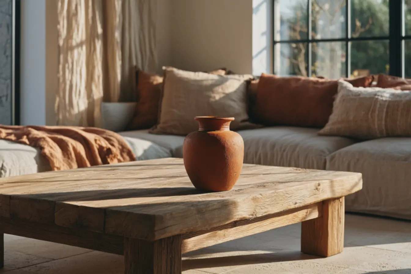 mesa-de-madeira-com-poros-visiveis-e-acabamento-fosco-com-vaso-de-terracotafosca-como-foco Paletas terrosas e texturas naturais que aquecem ambientes minimalistas mesa-de-madeira-com-poros-visiveis-e-acabamento-fosco-com-vaso-de-terracotafosca-como-foco Paletas terrosas e texturas naturais que aquecem ambientes minimalistas