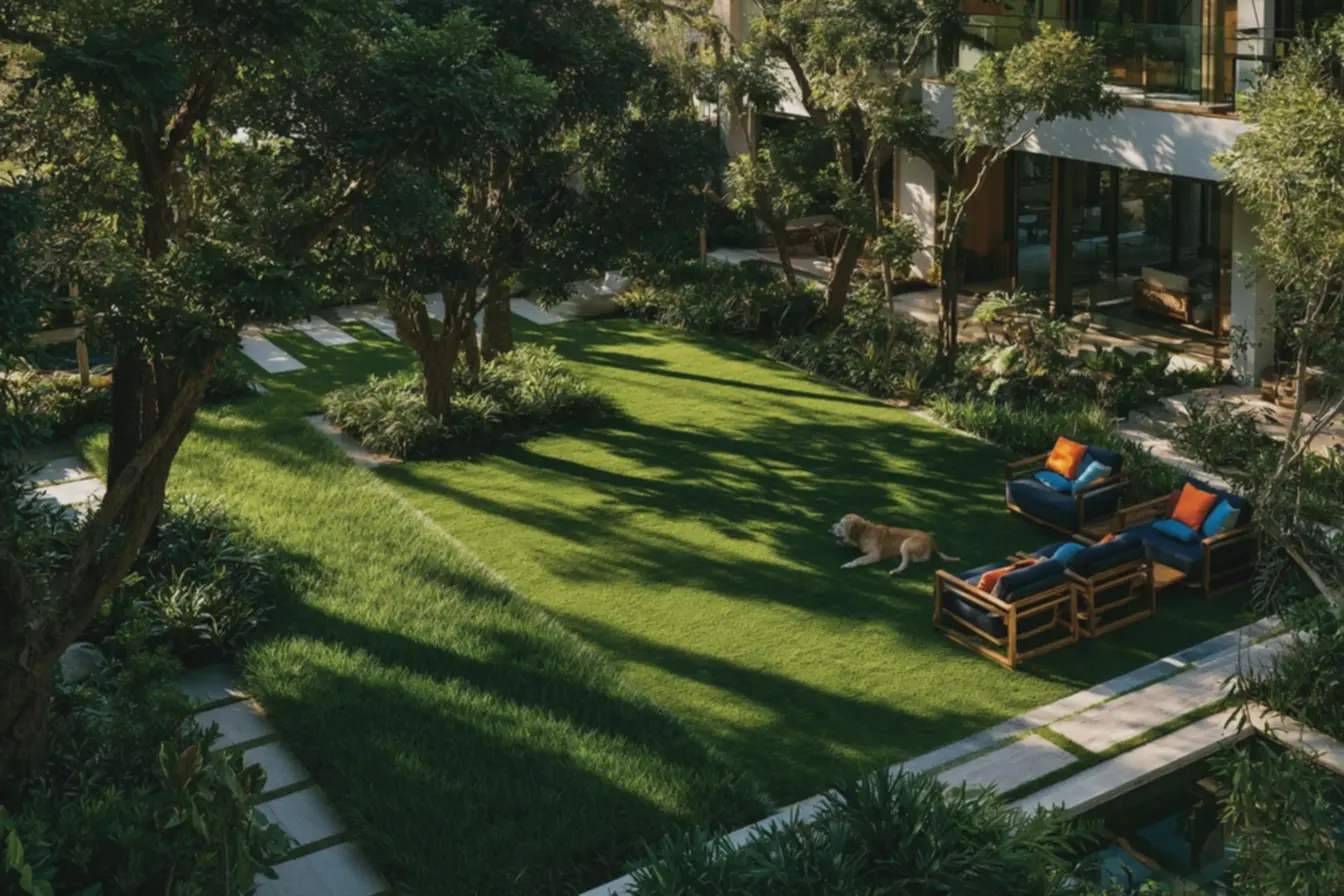 moveis-de-jardim-em-madeira-com-almofadas-coloridas-complementando-a-areaexterna-moderna-e-bem-cuidada Grama natural ou artificial: o detalhe que muda tudo no seu jardim moveis-de-jardim-em-madeira-com-almofadas-coloridas-complementando-a-areaexterna-moderna-e-bem-cuidada Grama natural ou artificial: o detalhe que muda tudo no seu jardim