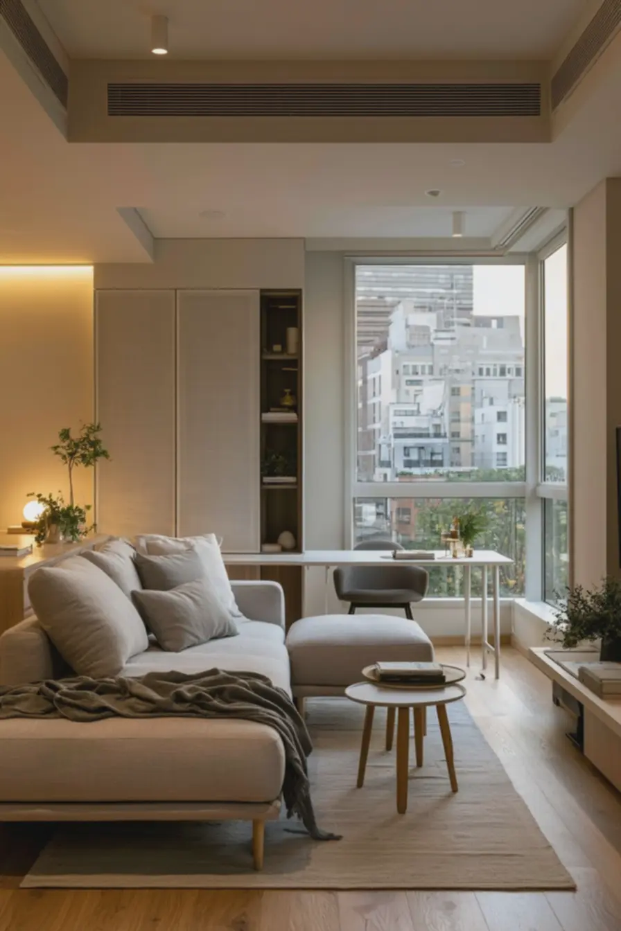 movel-versatil-com-estante-vertical-em-acabamento-mate-e-decoracao-minimalistapara-sala-pequena Móveis versáteis que trazem as novas tendências de decoração para espaços compactos movel-versatil-com-estante-vertical-em-acabamento-mate-e-decoracao-minimalistapara-sala-pequena Móveis versáteis que trazem as novas tendências de decoração para espaços compactos