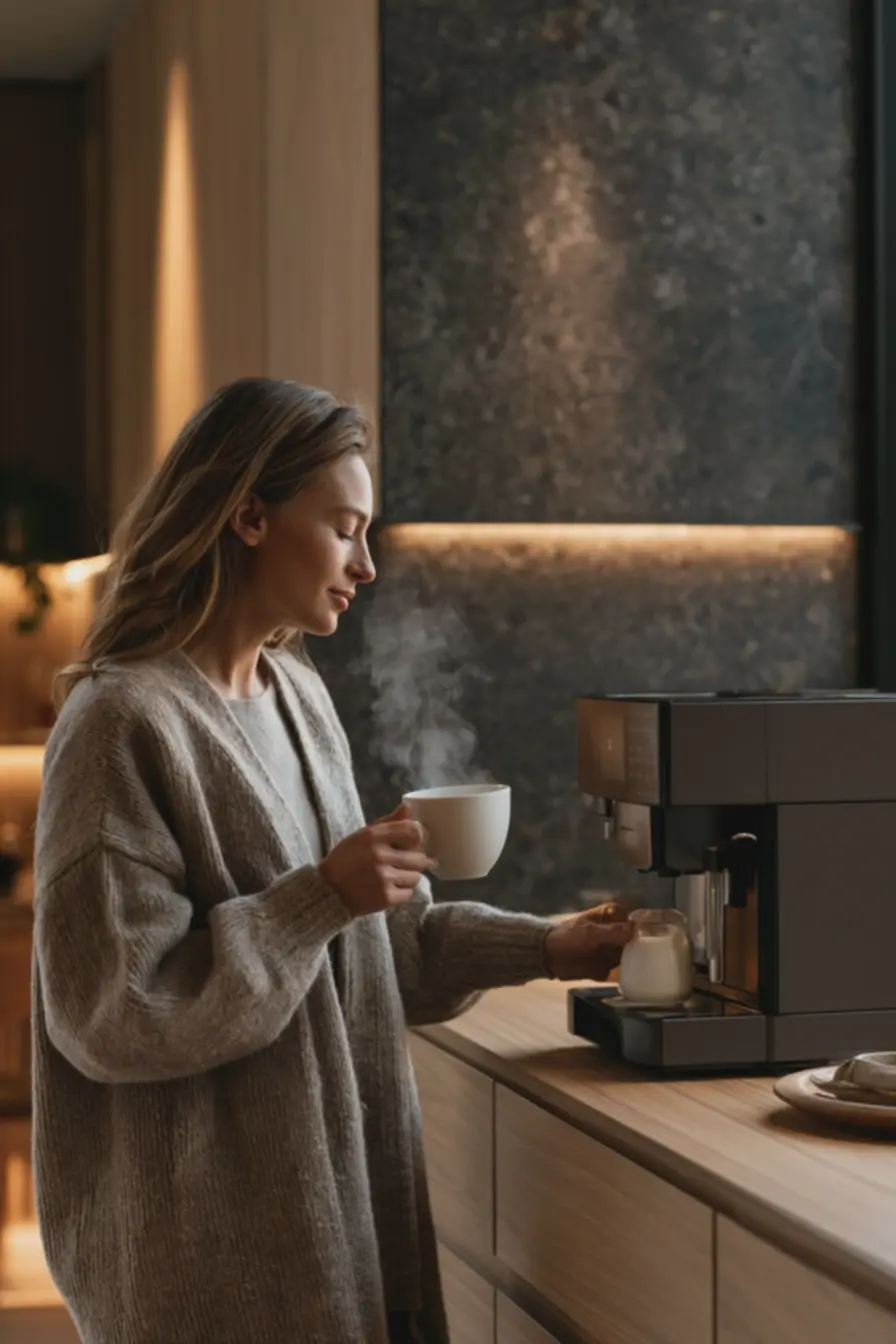 painel-escuro-fosco-atras-da-maquina-realcando-presenca-do-equipamento-eiluminacao-quente-destacando-vapor-do-cafe Máquinas grandes, espaços pequenos: equilibrando escala no canto do café painel-escuro-fosco-atras-da-maquina-realcando-presenca-do-equipamento-eiluminacao-quente-destacando-vapor-do-cafe Máquinas grandes, espaços pequenos: equilibrando escala no canto do café