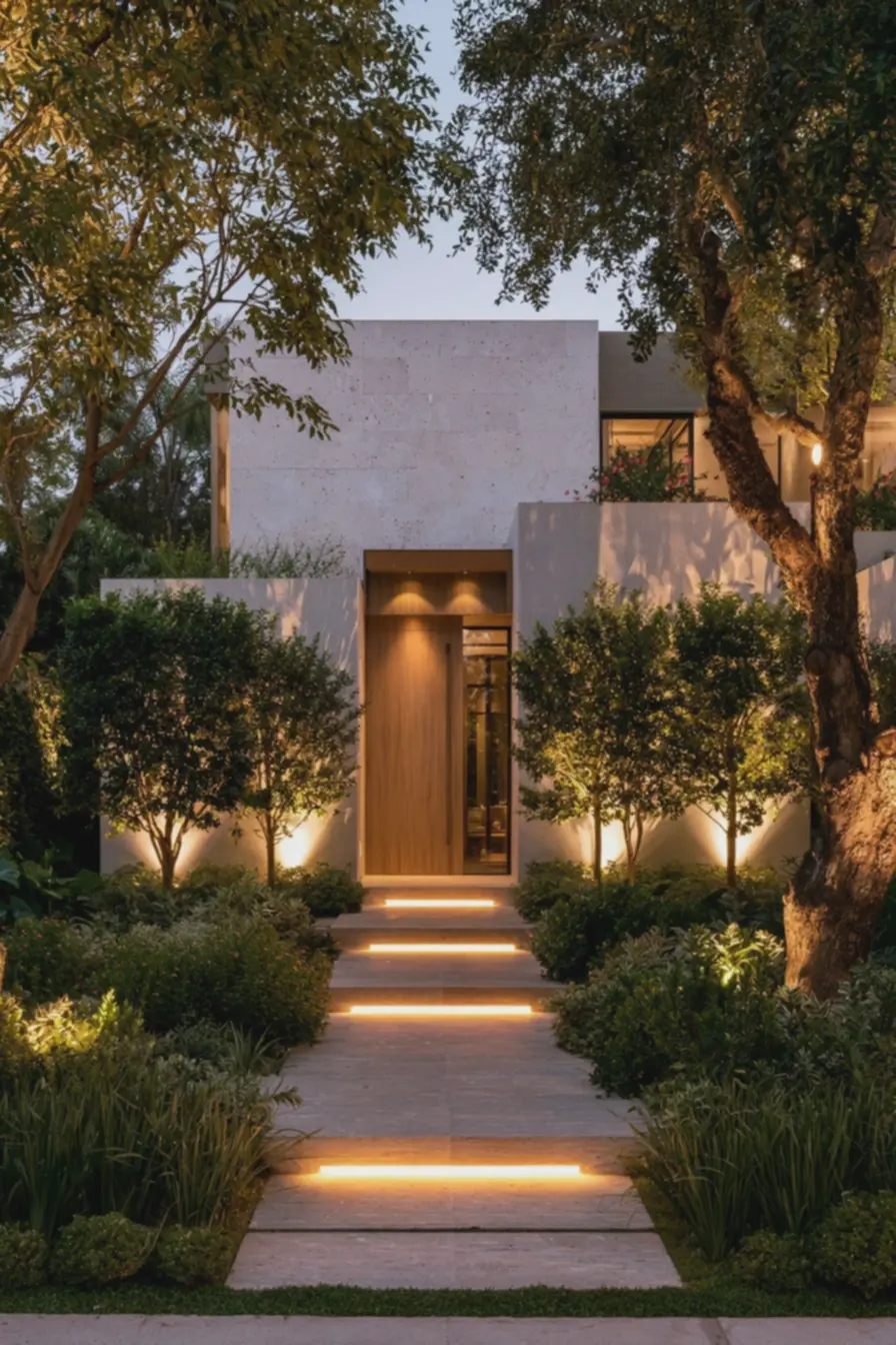paisagismo-equilibrado-com-plantas-de-folhas-abertas-e-iluminacao-noturna-queconvida-a-entrar-na-residencia Jardins e iluminação que ampliam o charme da casa antes mesmo da porta se abrir paisagismo-equilibrado-com-plantas-de-folhas-abertas-e-iluminacao-noturna-queconvida-a-entrar-na-residencia Jardins e iluminação que ampliam o charme da casa antes mesmo da porta se abrir