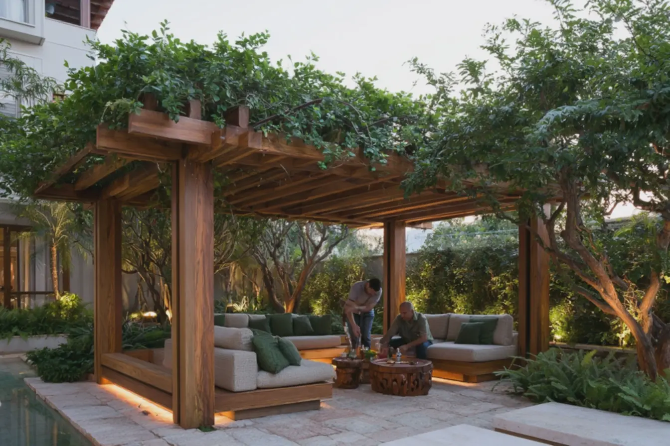 pergolado-com-cobertura-de-trelica-vegetal-e-irrigacao-automatica-plantas-verdesintegradas-ao-espaco-externo Pergolado de madeira no quintal: o detalhe que muda o clima do seu espaço pergolado-com-cobertura-de-trelica-vegetal-e-irrigacao-automatica-plantas-verdesintegradas-ao-espaco-externo Pergolado de madeira no quintal: o detalhe que muda o clima do seu espaço