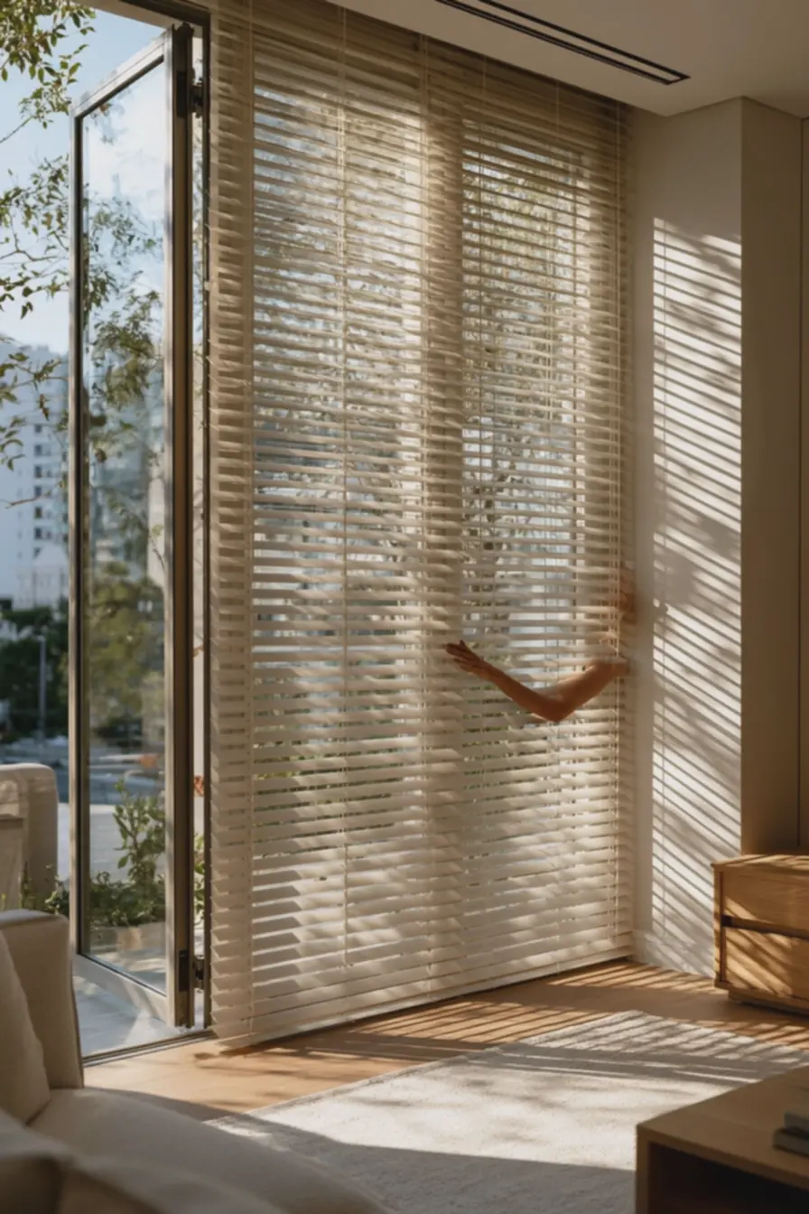 persiana-de-lamina-larga-em-pvc-branco-fosco-filtrando-luz-solar-intensa-em-salade-estar Persianas e clima: materiais e lâminas que reduzem calor e ruído persiana-de-lamina-larga-em-pvc-branco-fosco-filtrando-luz-solar-intensa-em-salade-estar Persianas e clima: materiais e lâminas que reduzem calor e ruído