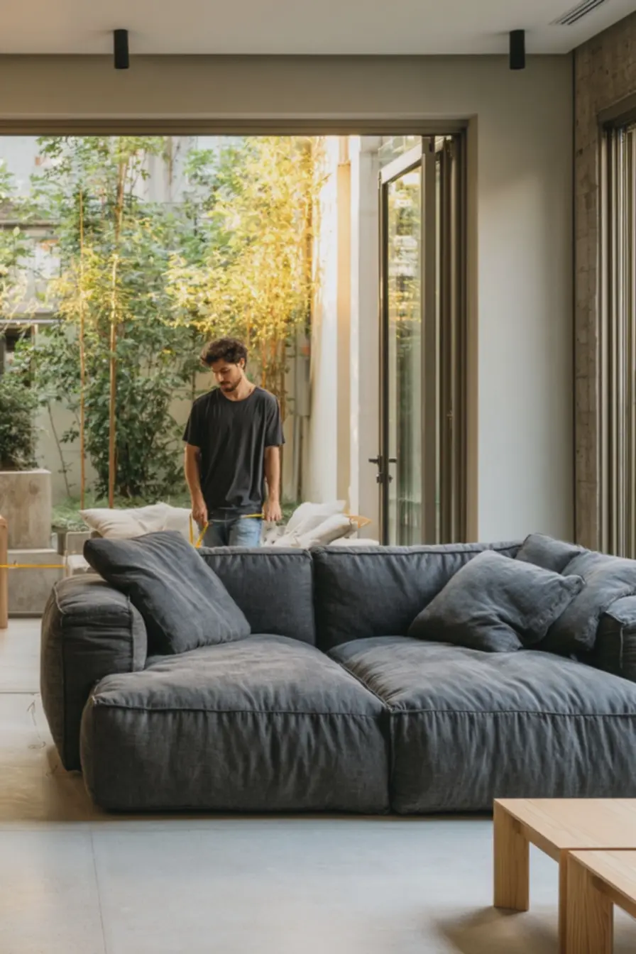 pessoa-avaliando-circulacao-em-espaco-apertado-entre-sofa-europeu-e-mesa-decentro-pequena Móveis europeus em apartamentos brasileiros: ajuste de escala e proporções pessoa-avaliando-circulacao-em-espaco-apertado-entre-sofa-europeu-e-mesa-decentro-pequena Móveis europeus em apartamentos brasileiros: ajuste de escala e proporções
