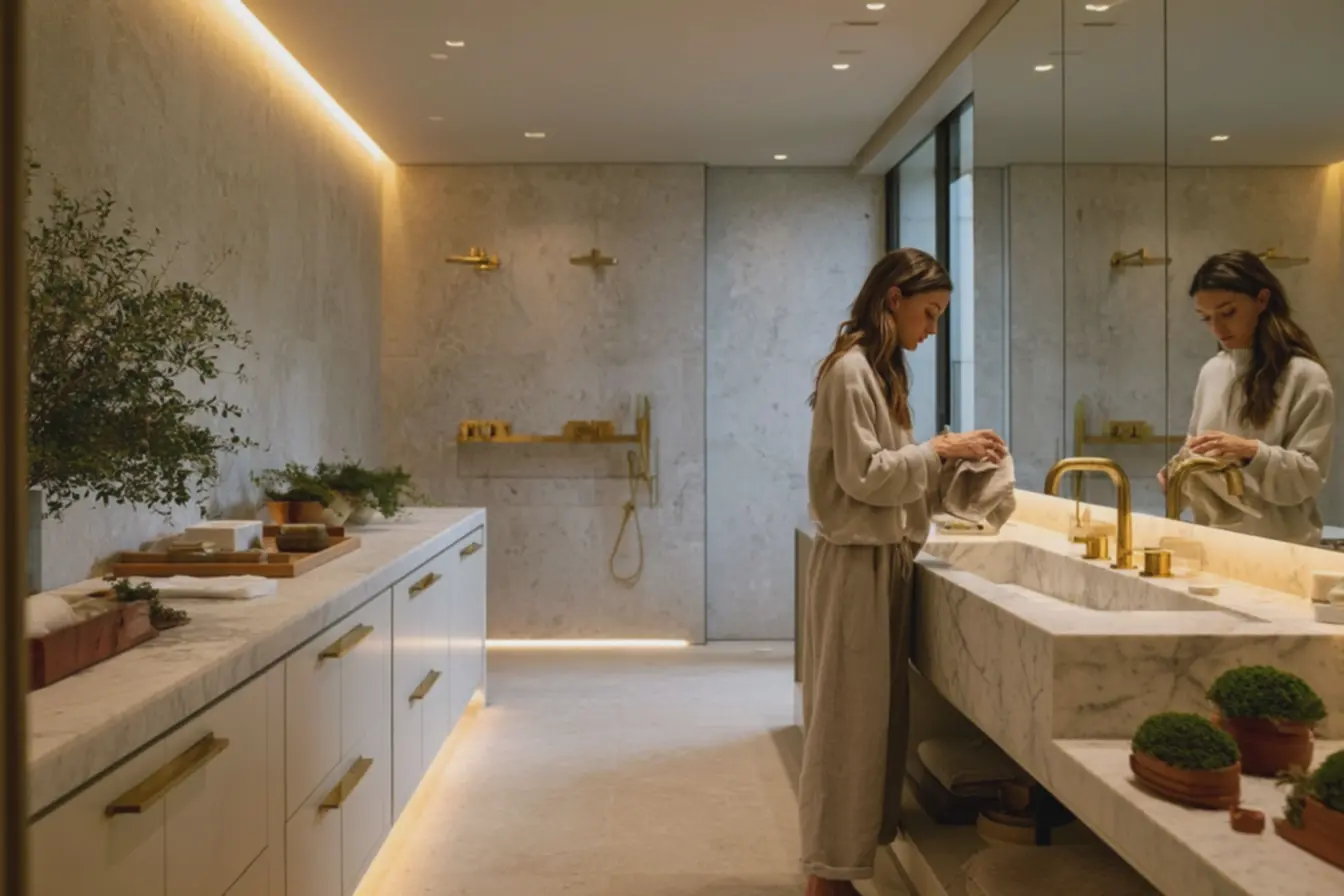 pia-de-marmore-branco-com-torneira-dourada-fosca-e-parede-revestida-de-pedranatural-clara Veja como usar tons de dourado na decoração sem exagerar, segundo especialistas pia-de-marmore-branco-com-torneira-dourada-fosca-e-parede-revestida-de-pedranatural-clara Veja como usar tons de dourado na decoração sem exagerar, segundo especialistas