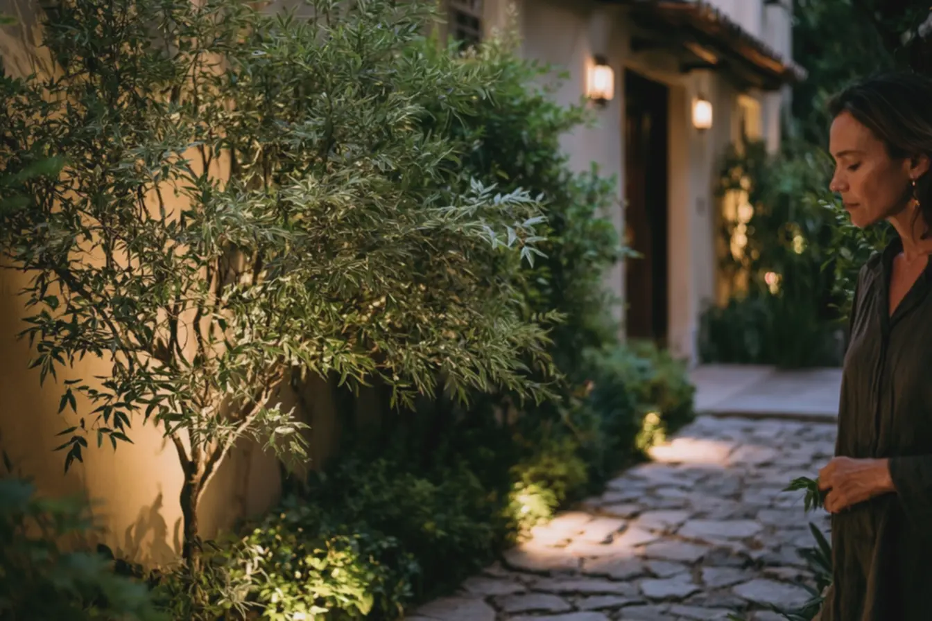 planta-decorativa-com-folhas-claras-e-recortadas-iluminada-por-luz-quente-deprojetor-baixa-nas-proximidades-da-porta Jardins e iluminação que ampliam o charme da casa antes mesmo da porta se abrir planta-decorativa-com-folhas-claras-e-recortadas-iluminada-por-luz-quente-deprojetor-baixa-nas-proximidades-da-porta Jardins e iluminação que ampliam o charme da casa antes mesmo da porta se abrir