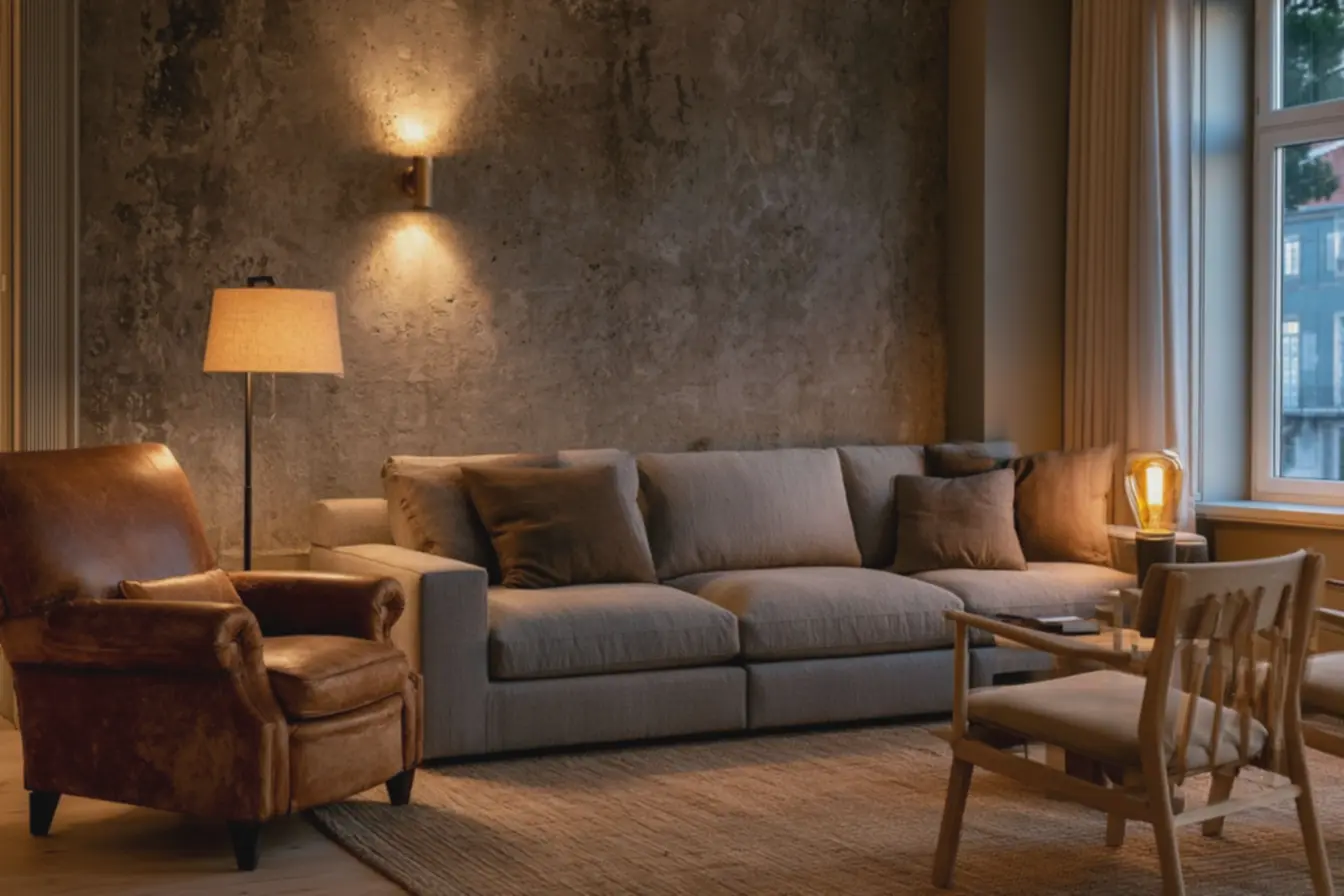 poltrona-de-couro-caramelo-envelhecido-sofa-cinza-suave-cadeiras-madeira-claratapete-fibras-naturais Iluminação que aquece: lâmpadas, tons e pontos ideais para o frio poltrona-de-couro-caramelo-envelhecido-sofa-cinza-suave-cadeiras-madeira-claratapete-fibras-naturais Iluminação que aquece: lâmpadas, tons e pontos ideais para o frio