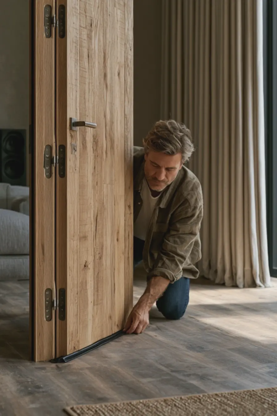 porta-de-madeira-com-isolamento-acustico-feito-com-fita-para-eliminar-frestassonoras Acústica e isolamento para sua sala de cinema em casa sem obras porta-de-madeira-com-isolamento-acustico-feito-com-fita-para-eliminar-frestassonoras Acústica e isolamento para sua sala de cinema em casa sem obras