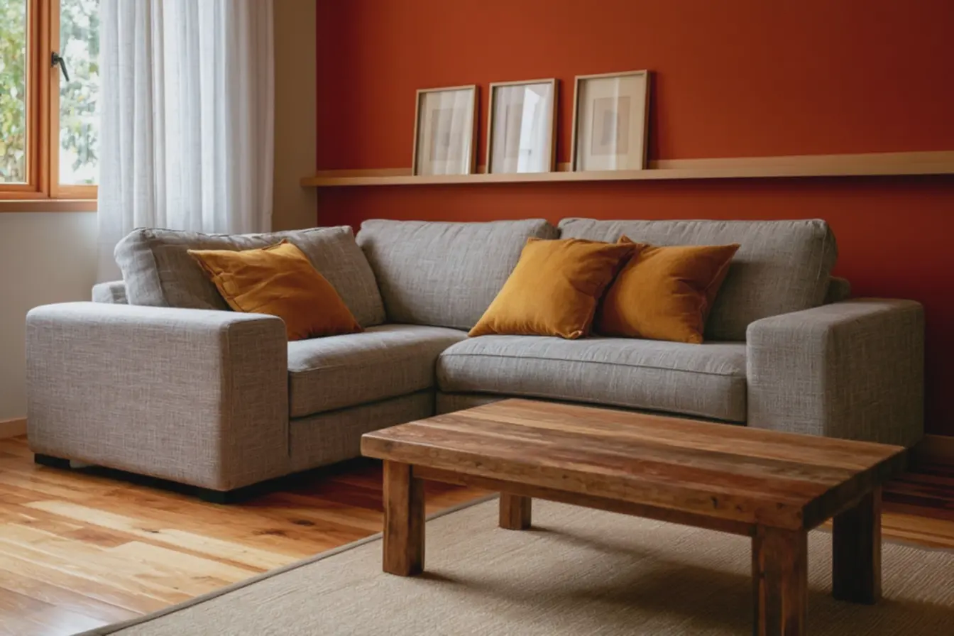 prateleira-de-madeira-com-quadros-minimalistas-em-ambiente-com-pintura-quente Pintar parede de destaque: o detalhe que muda a energia da sua casa prateleira-de-madeira-com-quadros-minimalistas-em-ambiente-com-pintura-quente Pintar parede de destaque: o detalhe que muda a energia da sua casa