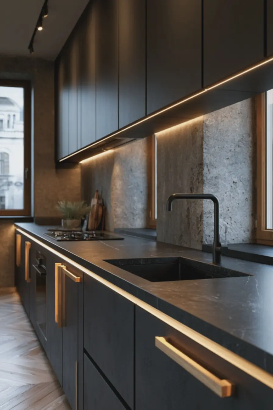 puxador-claro-e-barra-de-led-quente-tentando-iluminar-bancada-preta-em-cozinhacom-poucos-recursos-naturais O charme inesperado das cozinhas escuras: ideias para deixar o espaço mais leve e acolhedor puxador-claro-e-barra-de-led-quente-tentando-iluminar-bancada-preta-em-cozinhacom-poucos-recursos-naturais O charme inesperado das cozinhas escuras: ideias para deixar o espaço mais leve e acolhedor