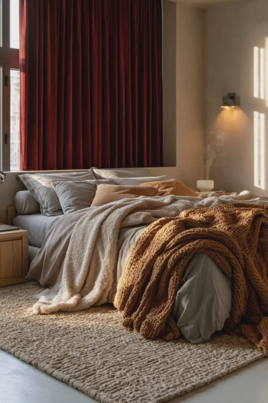 quarto-acolhedor-com-cortinas-termicas-de-flanela-vermelha-escura-e-luz-naturalda-manha As melhores dicas para decorar a casa no frio e deixar tudo aconchegante quarto-acolhedor-com-cortinas-termicas-de-flanela-vermelha-escura-e-luz-naturalda-manha As melhores dicas para decorar a casa no frio e deixar tudo aconchegante