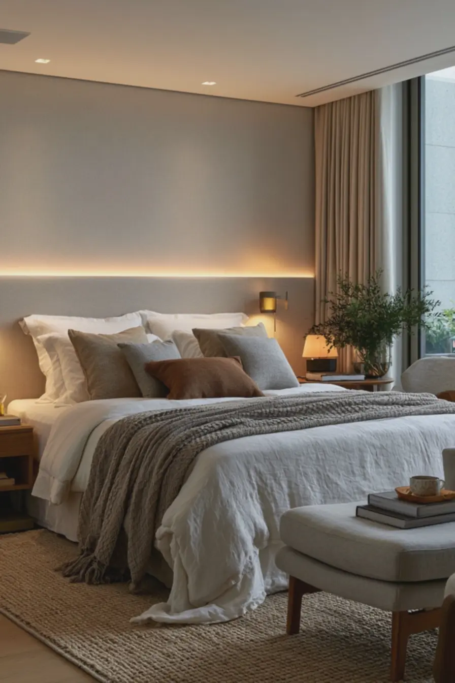 quarto-de-casal-com-cabeceira-estofada-baixa-em-espuma-simples-limitada-alargura-do-colchao Cabeceiras estofadas e iluminação pontual: dupla que amplia e valoriza o quarto de casal quarto-de-casal-com-cabeceira-estofada-baixa-em-espuma-simples-limitada-alargura-do-colchao Cabeceiras estofadas e iluminação pontual: dupla que amplia e valoriza o quarto de casal