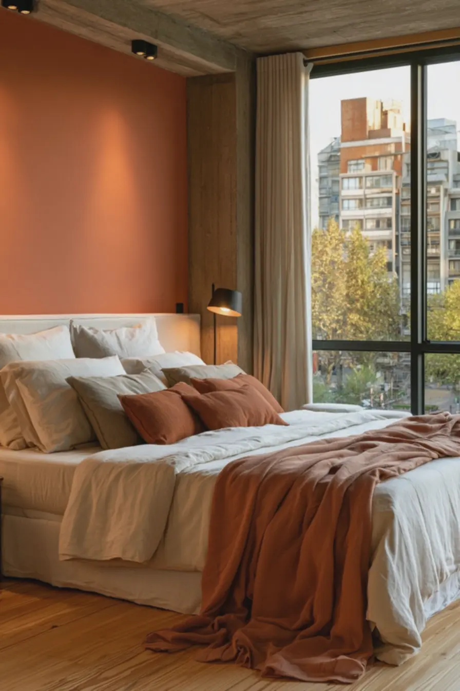 quarto-medio-com-parede-laranja-pessego-suave-para-ambiente-aconchegante Laranja no quarto: escolher o tom certo para dormir bem sem abrir mão do calor quarto-medio-com-parede-laranja-pessego-suave-para-ambiente-aconchegante Laranja no quarto: escolher o tom certo para dormir bem sem abrir mão do calor