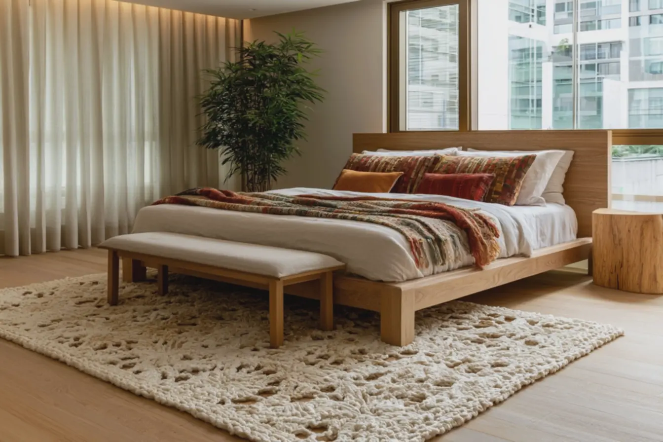 quarto-minimalista-com-tapete-de-croche-off-white-cobrindo-cama-queen-size Tamanho certo: escolher o tapete de crochê ideal para cada cômodo quarto-minimalista-com-tapete-de-croche-off-white-cobrindo-cama-queen-size Tamanho certo: escolher o tapete de crochê ideal para cada cômodo