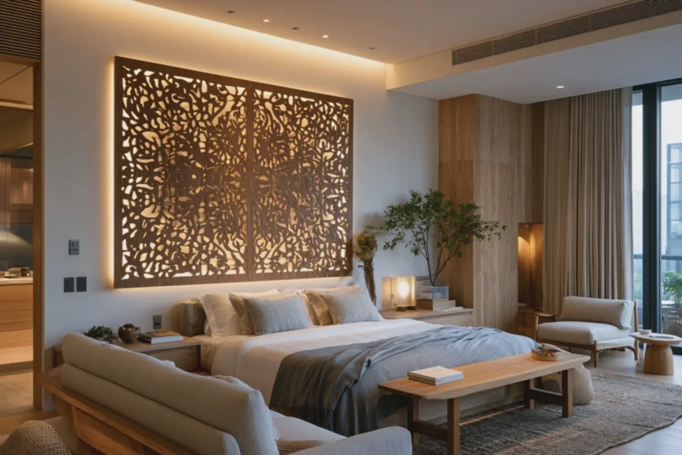 quarto-moderno-decorado-com-quadro-vazado-em-mdf-grande-retroiluminado-led-luzquente-intensa-em-parede-off-white Luz por trás de quadros vazados em MDF: profundidade e clima para paredes quarto-moderno-decorado-com-quadro-vazado-em-mdf-grande-retroiluminado-led-luzquente-intensa-em-parede-off-white Luz por trás de quadros vazados em MDF: profundidade e clima para paredes