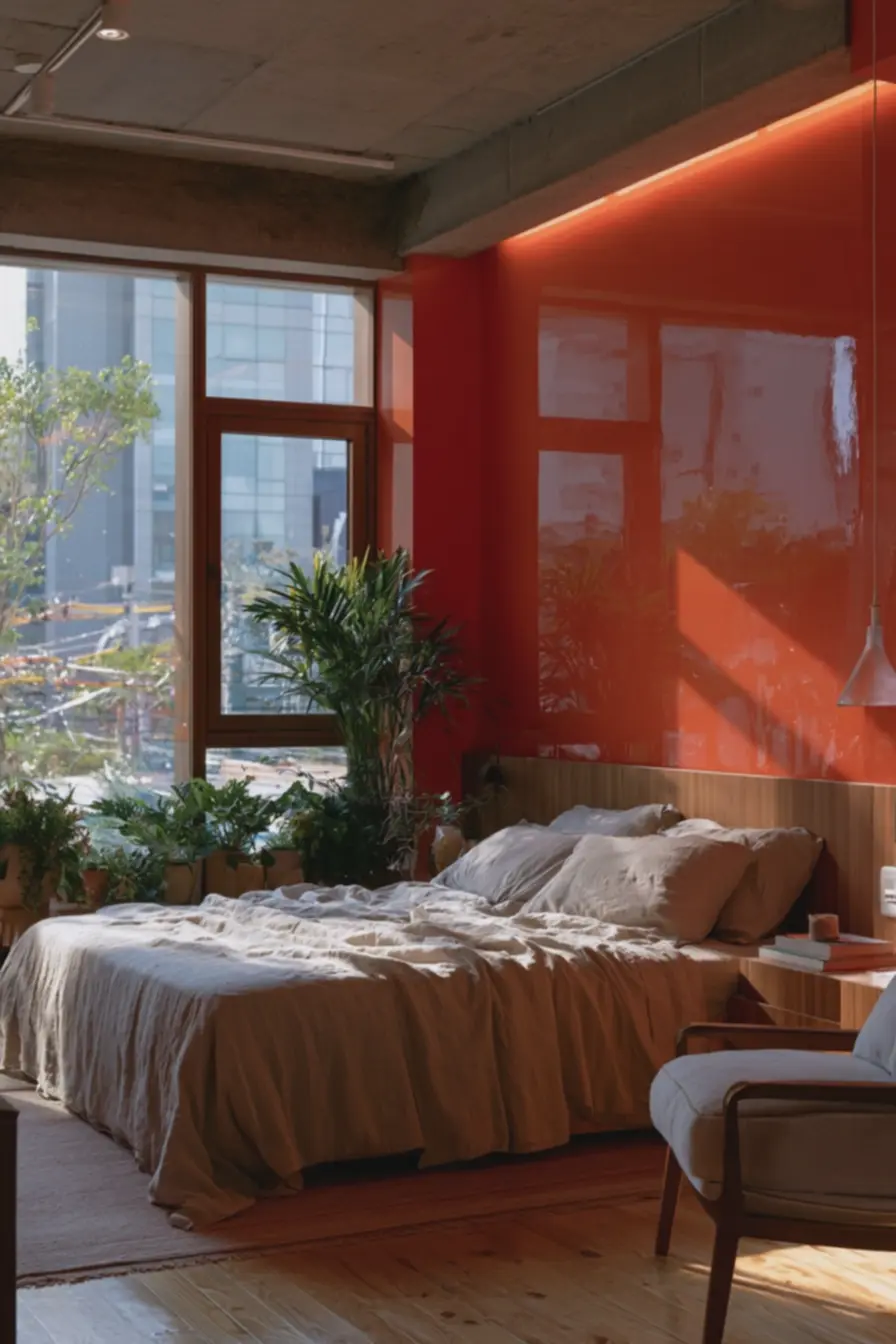quarto-pequeno-com-parede-laranja-coral-brilhante-criando-ambiente-visualmentepesado Laranja no quarto: escolher o tom certo para dormir bem sem abrir mão do calor quarto-pequeno-com-parede-laranja-coral-brilhante-criando-ambiente-visualmentepesado Laranja no quarto: escolher o tom certo para dormir bem sem abrir mão do calor