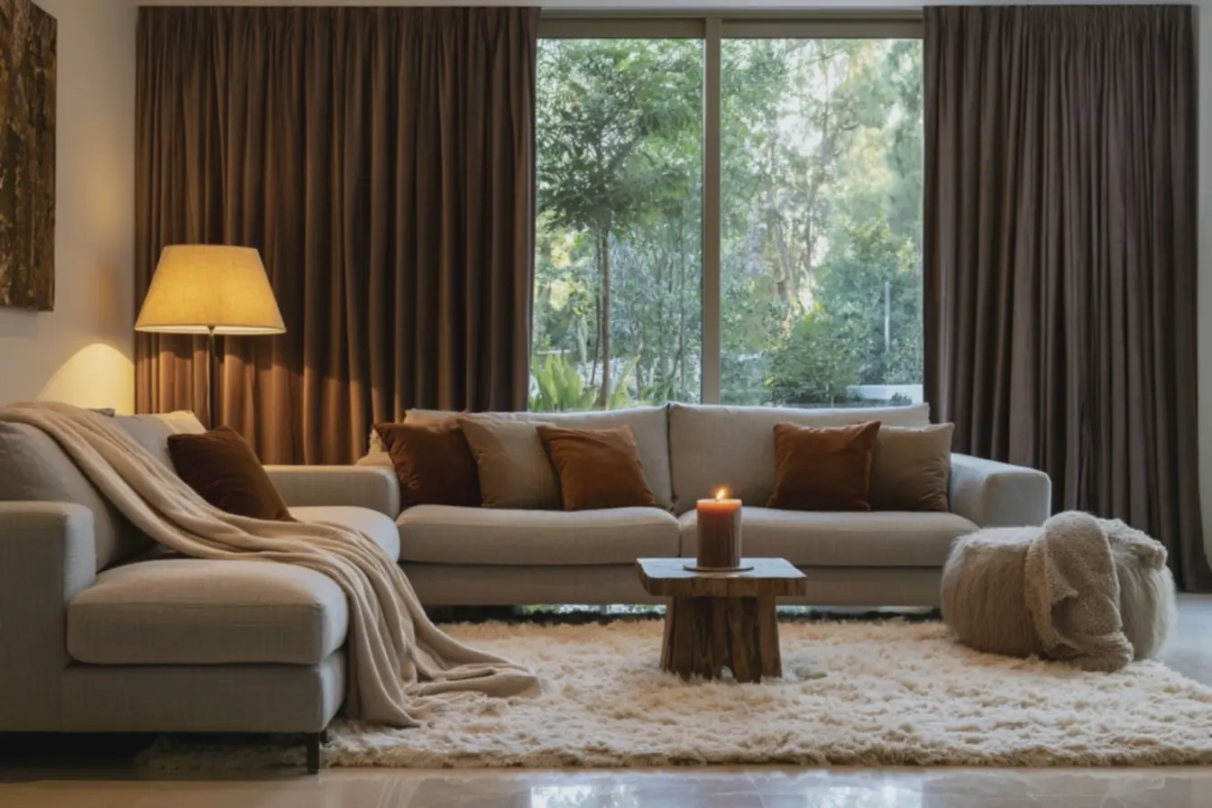 sala-de-estar-aconchegante-com-cortinas-termicas-de-veludo-marrom-e-sofa-cinzaclaro As melhores dicas para decorar a casa no frio e deixar tudo aconchegante sala-de-estar-aconchegante-com-cortinas-termicas-de-veludo-marrom-e-sofa-cinzaclaro As melhores dicas para decorar a casa no frio e deixar tudo aconchegante