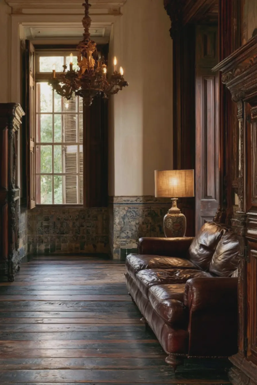 sala-de-estar-colonial-com-lustre-de-latao-envelhecido-e-luz-natural-mornafiltrada-por-persianas-de-madeira Iluminação na decoração colonial: abajures, lustres e luz natural para ambientes históricos sala-de-estar-colonial-com-lustre-de-latao-envelhecido-e-luz-natural-mornafiltrada-por-persianas-de-madeira Iluminação na decoração colonial: abajures, lustres e luz natural para ambientes históricos