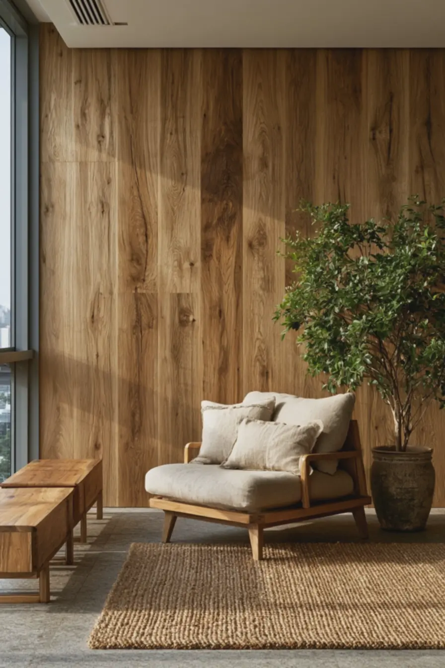 sala-de-estar-estilo-japandi-com-parede-revestida-em-madeira-clara-acabamentooil-finish-aconchegante A madeira e as texturas naturais que deixam o japandi mais acolhedor e cheio de personalidade sala-de-estar-estilo-japandi-com-parede-revestida-em-madeira-clara-acabamentooil-finish-aconchegante A madeira e as texturas naturais que deixam o japandi mais acolhedor e cheio de personalidade