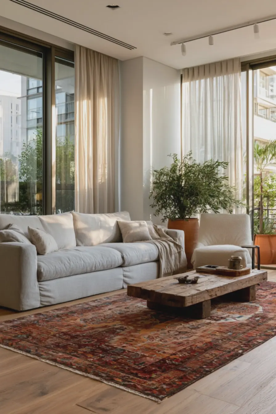 sala-de-estar-iluminada-com-tapete-de-estampa-media-em-tons-terrososharmonizando-com-sofa-cinza-claro-ambiente-amplo-e-aconchegante Escala da estampa: tapetes que ampliam ou reduzem a sensação do cômodo sala-de-estar-iluminada-com-tapete-de-estampa-media-em-tons-terrososharmonizando-com-sofa-cinza-claro-ambiente-amplo-e-aconchegante Escala da estampa: tapetes que ampliam ou reduzem a sensação do cômodo
