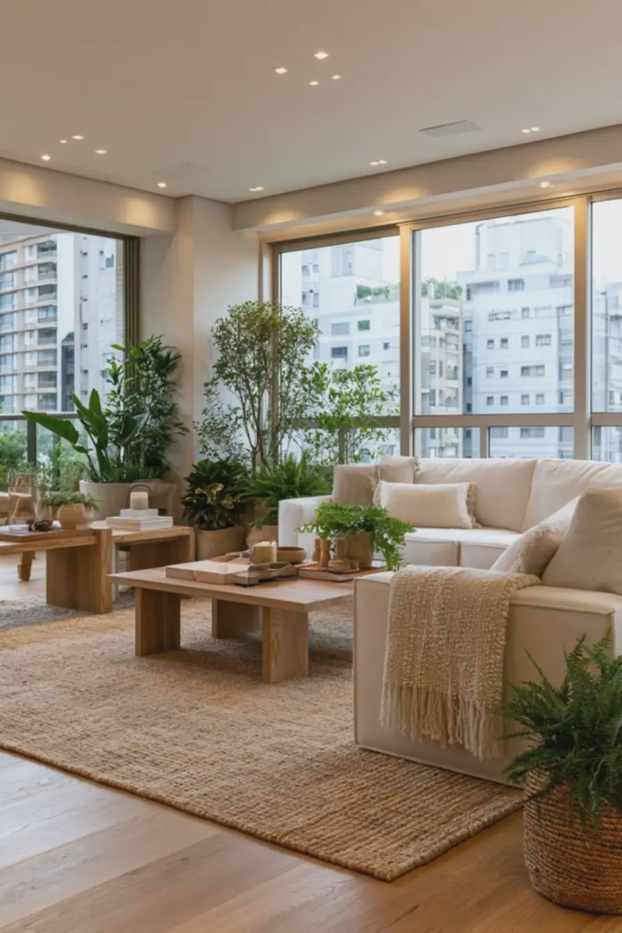 sala-de-estar-minimalista-com-piso-de-madeira-carvalho-e-tapete-de-juta-natural Madeira, juta e lã: combinações que aquecem o minimalismo moderno sala-de-estar-minimalista-com-piso-de-madeira-carvalho-e-tapete-de-juta-natural Madeira, juta e lã: combinações que aquecem o minimalismo moderno
