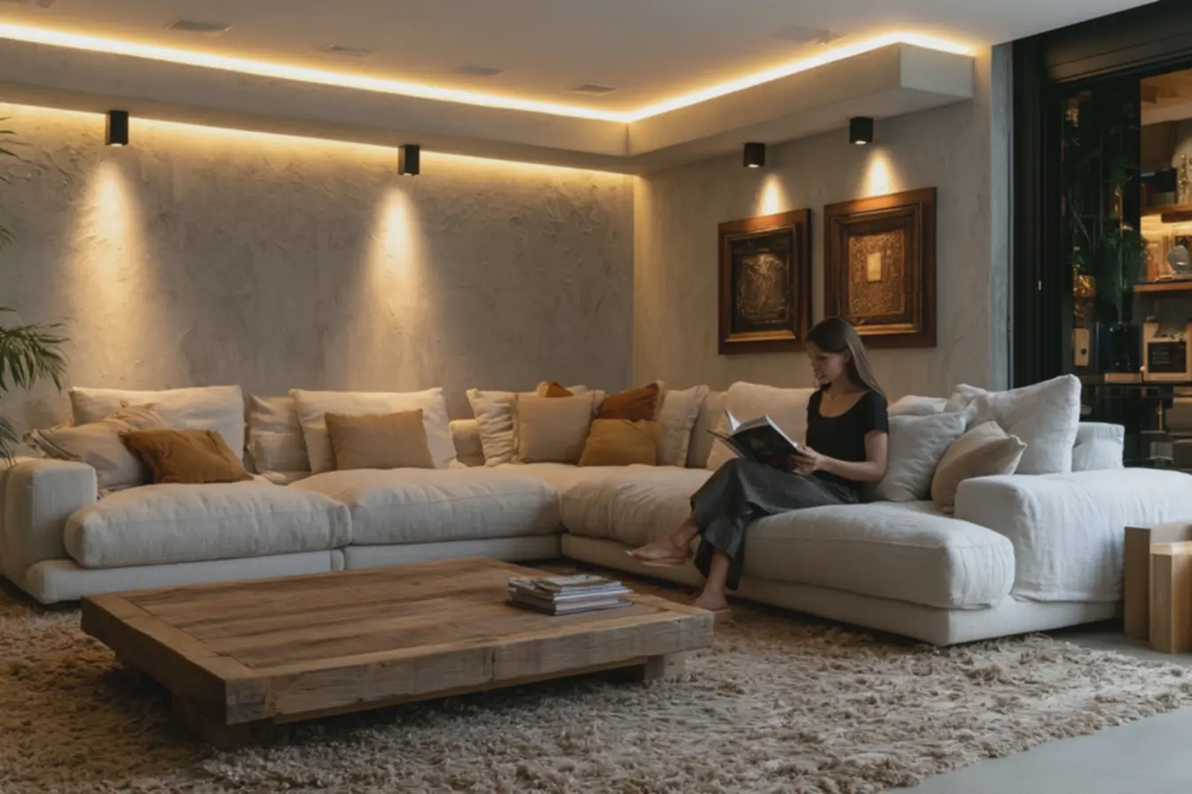sala-de-estar-moderna-com-parede-cinza-claro-e-sofa-bege-iluminacao-com-fita-ledluz-quente-3000k-ambiente-aconchegante-e-funcional-com-led-indireto Usar led na decoração: como o efeito certo muda a atmosfera do seu ambiente sala-de-estar-moderna-com-parede-cinza-claro-e-sofa-bege-iluminacao-com-fita-ledluz-quente-3000k-ambiente-aconchegante-e-funcional-com-led-indireto Usar led na decoração: como o efeito certo muda a atmosfera do seu ambiente
