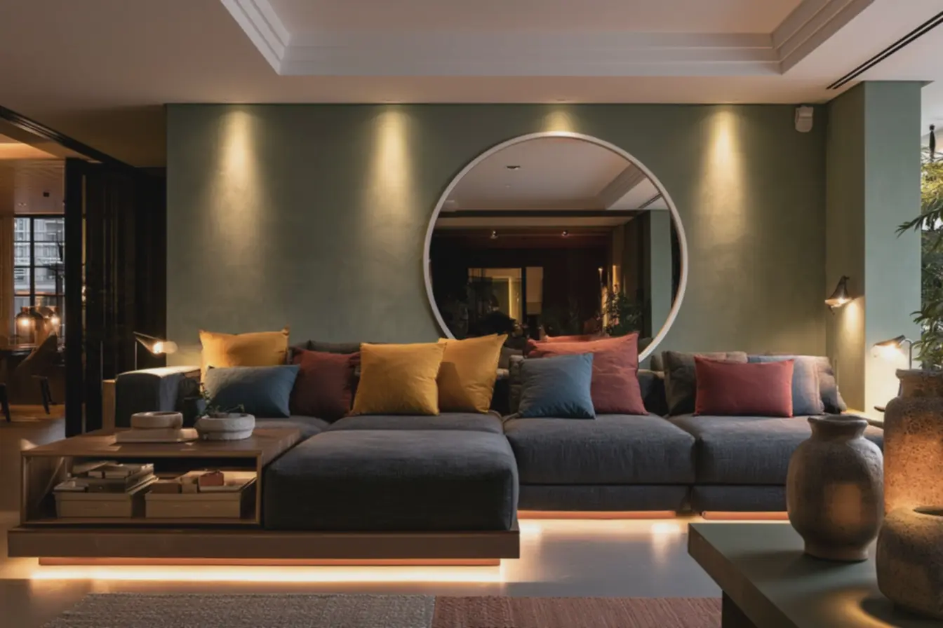 sala-moderna-com-iluminacao-dramatica-usando-fitas-de-led-ambar-quente-embutidas Sala nova gastando pouco: ideias simples que mudam seu ambiente rápido sala-moderna-com-iluminacao-dramatica-usando-fitas-de-led-ambar-quente-embutidas Sala nova gastando pouco: ideias simples que mudam seu ambiente rápido