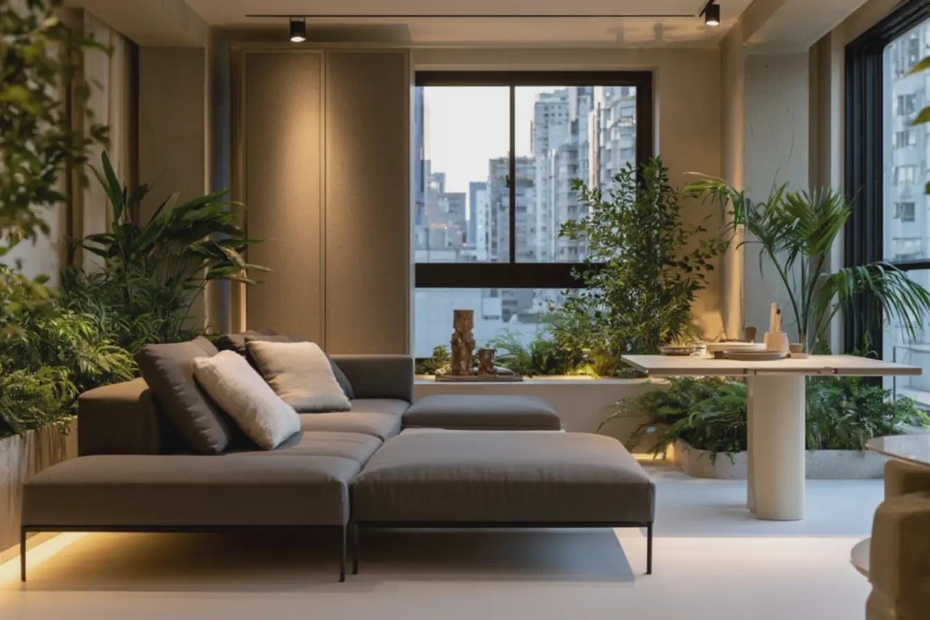 sala-pequena-decorada-com-estante-vertical-cinza-fosca-e-moveis-multifuncionaisaproveitando-luz-natural Móveis versáteis que trazem as novas tendências de decoração para espaços compactos sala-pequena-decorada-com-estante-vertical-cinza-fosca-e-moveis-multifuncionaisaproveitando-luz-natural Móveis versáteis que trazem as novas tendências de decoração para espaços compactos
