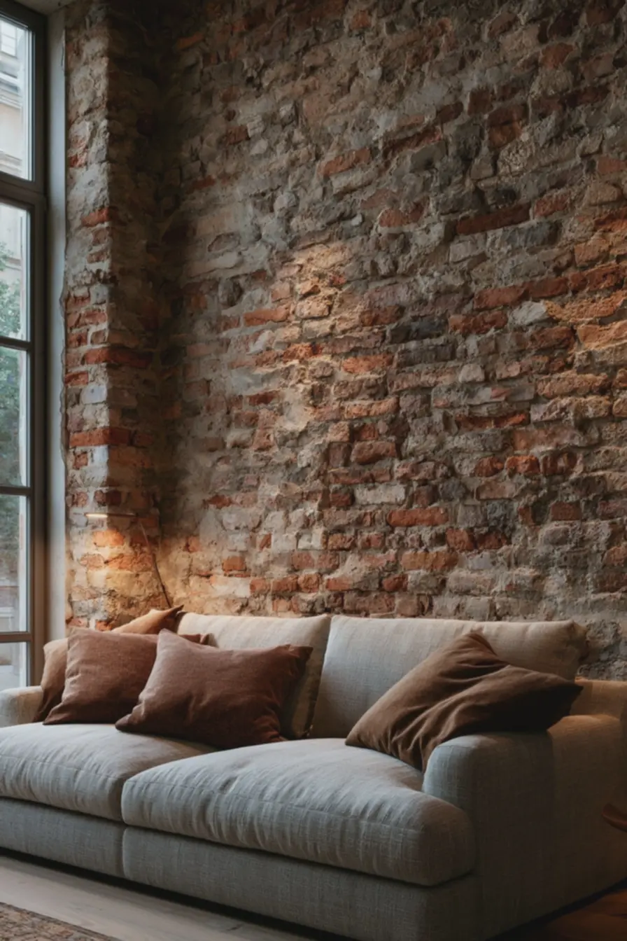 sofa-cinza-claro-com-almofadas-terrosas-ao-lado-de-parede-de-tijolo-rustico-realdestacando-material-autentico Tijolo à vista rústico real ou revestimento imitado: prós e contras para cada ambiente sofa-cinza-claro-com-almofadas-terrosas-ao-lado-de-parede-de-tijolo-rustico-realdestacando-material-autentico Tijolo à vista rústico real ou revestimento imitado: prós e contras para cada ambiente