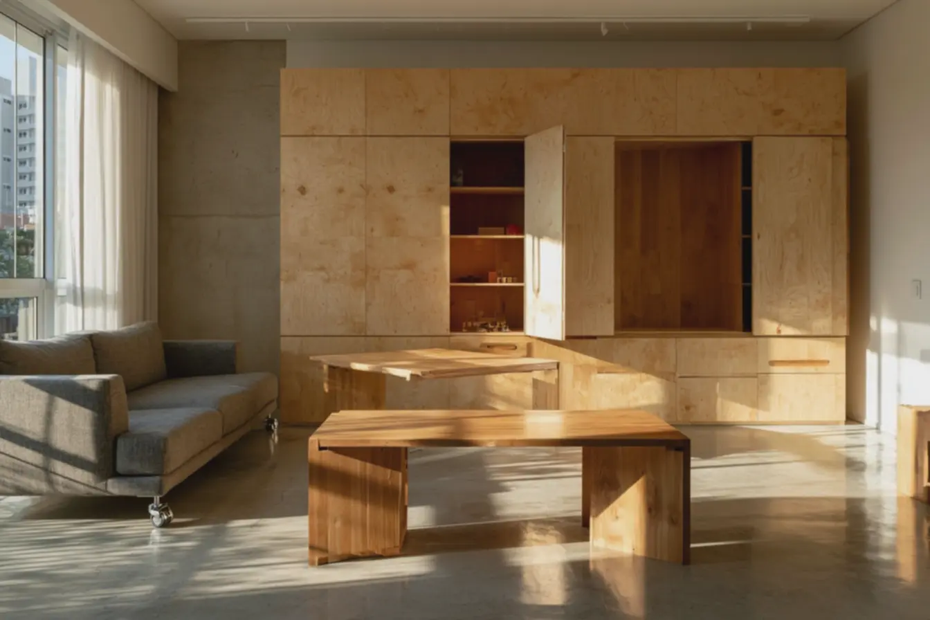 sofa-cinza-com-rodizios-baixos-em-aco-escovado-deslizando-sobre-chao-de-cimentoqueimado-em-sala-compacta Móveis modulares, dobráveis e com rodízios para maximizar espaços em apartamentos pequenos sofa-cinza-com-rodizios-baixos-em-aco-escovado-deslizando-sobre-chao-de-cimentoqueimado-em-sala-compacta Móveis modulares, dobráveis e com rodízios para maximizar espaços em apartamentos pequenos