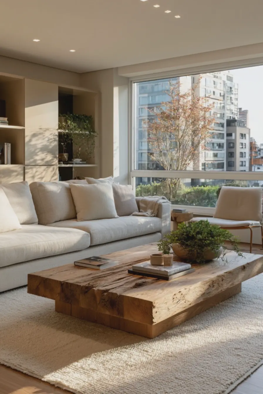 sofa-de-tecido-mate-areia-e-mesa-de-centro-em-madeira-acetinada-clara-ambientemonocromatico Móveis tom sobre tom: quando a harmonia vira monotonia e como corrigir sofa-de-tecido-mate-areia-e-mesa-de-centro-em-madeira-acetinada-clara-ambientemonocromatico Móveis tom sobre tom: quando a harmonia vira monotonia e como corrigir