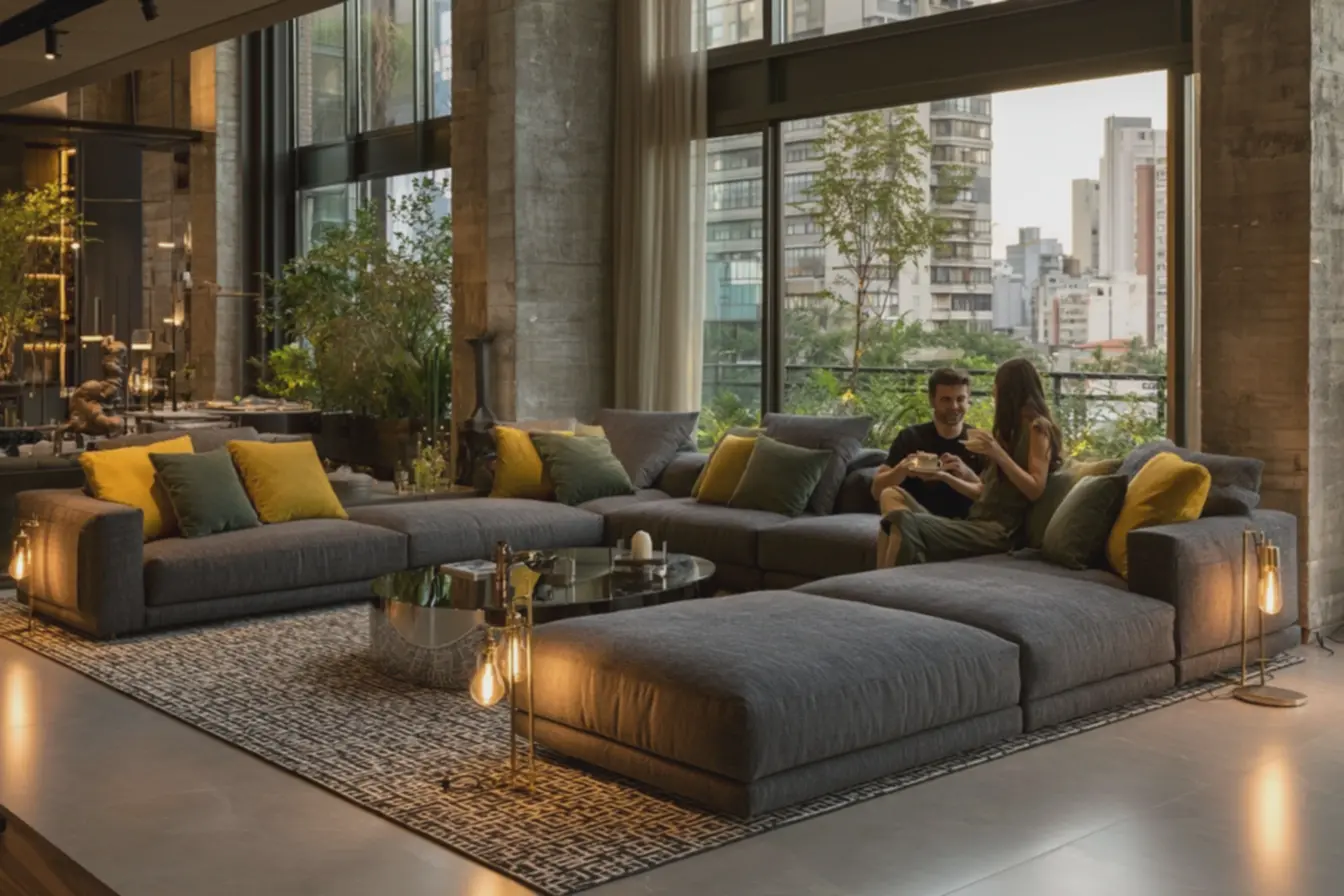sofa-em-l-flutuante-no-centro-da-sala-de-estar-ampla-promove-circulacao-livremaior-que-setenta-centimetros Você sabe onde colocar o sofá na sala? A posição dele pode mudar tudo. sofa-em-l-flutuante-no-centro-da-sala-de-estar-ampla-promove-circulacao-livremaior-que-setenta-centimetros Você sabe onde colocar o sofá na sala? A posição dele pode mudar tudo.