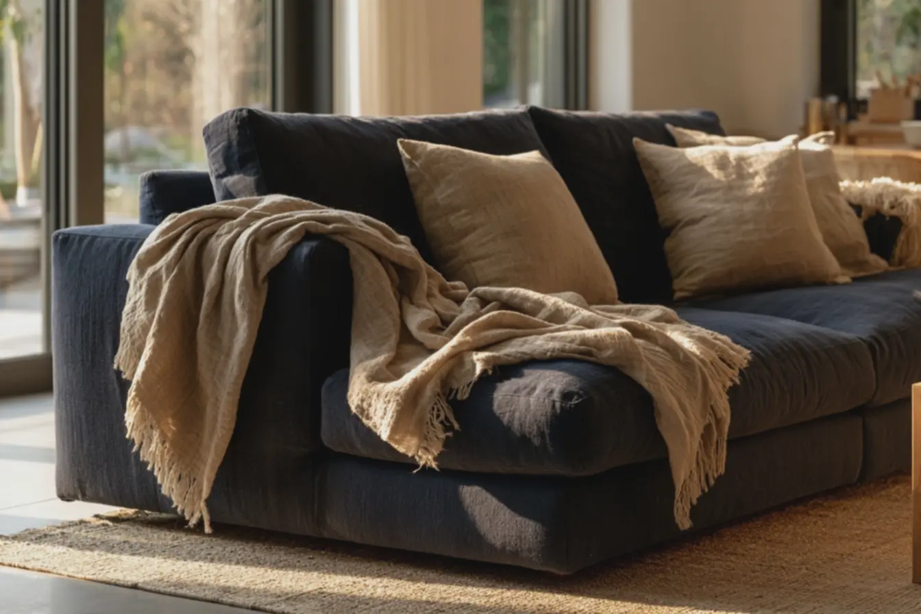 sofa-minimalista-azul-profundo-com-unica-manta-leve-bege-jogada-de-forma-fluidaem-ambiente-iluminado-e-arejado Quando mais mantas atrapalham: evitar exageros no décor de inverno sofa-minimalista-azul-profundo-com-unica-manta-leve-bege-jogada-de-forma-fluidaem-ambiente-iluminado-e-arejado Quando mais mantas atrapalham: evitar exageros no décor de inverno