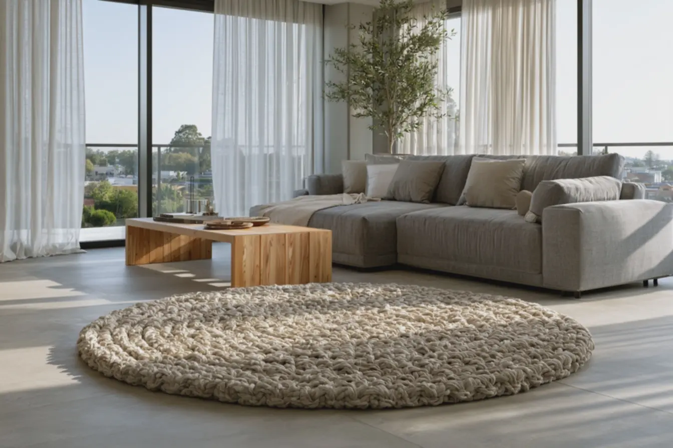 tapete-de-croche-bege-volumoso-em-sala-de-estar-com-decoracao-moderna-eiluminacao-natural Decoração com tapetes de crochê: os detalhes e modelos que deixam sua casa mais linda tapete-de-croche-bege-volumoso-em-sala-de-estar-com-decoracao-moderna-eiluminacao-natural Decoração com tapetes de crochê: os detalhes e modelos que deixam sua casa mais linda