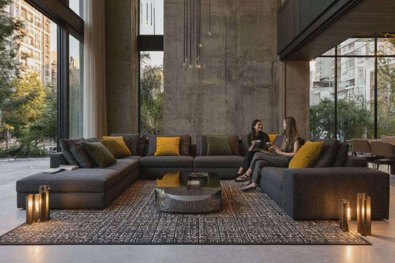 tapete-grande-com-padrao-geometrico-ultrapassa-bordas-do-sofa-e-delimita-areasocial-integrada-com-mesa-espelhada Você sabe onde colocar o sofá na sala? A posição dele pode mudar tudo. tapete-grande-com-padrao-geometrico-ultrapassa-bordas-do-sofa-e-delimita-areasocial-integrada-com-mesa-espelhada Você sabe onde colocar o sofá na sala? A posição dele pode mudar tudo.